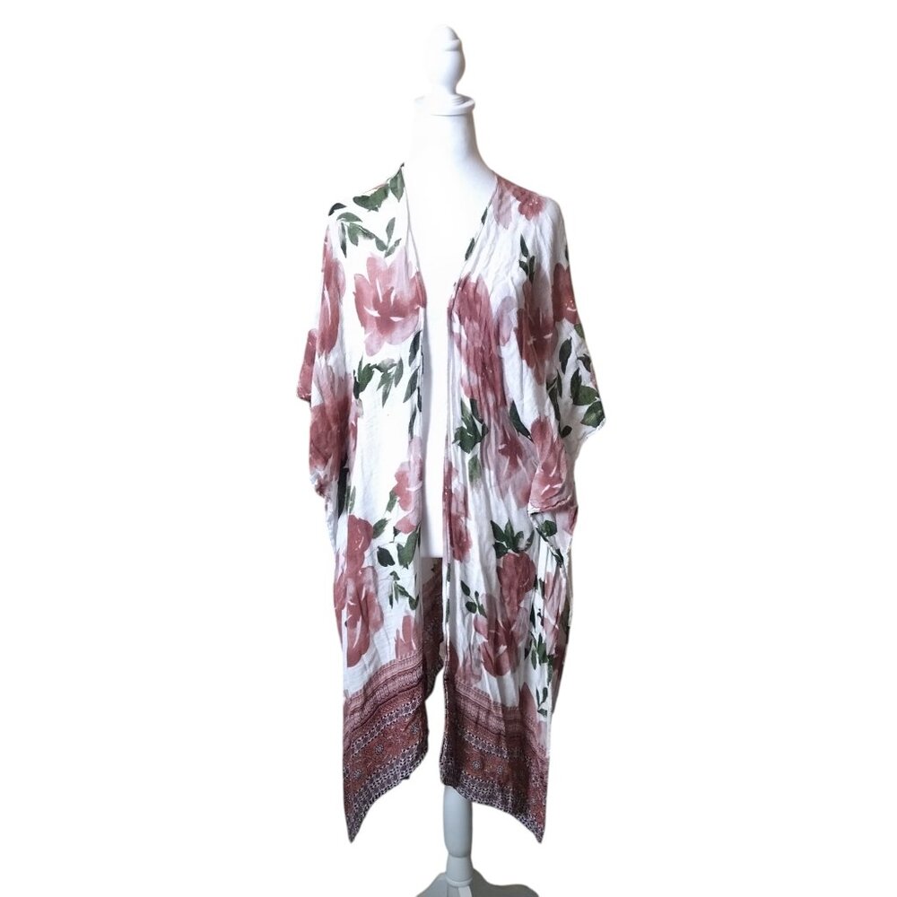 Nalini Women's One Size Floral Open Front Kimono Coverup Boho Beachy Vacation